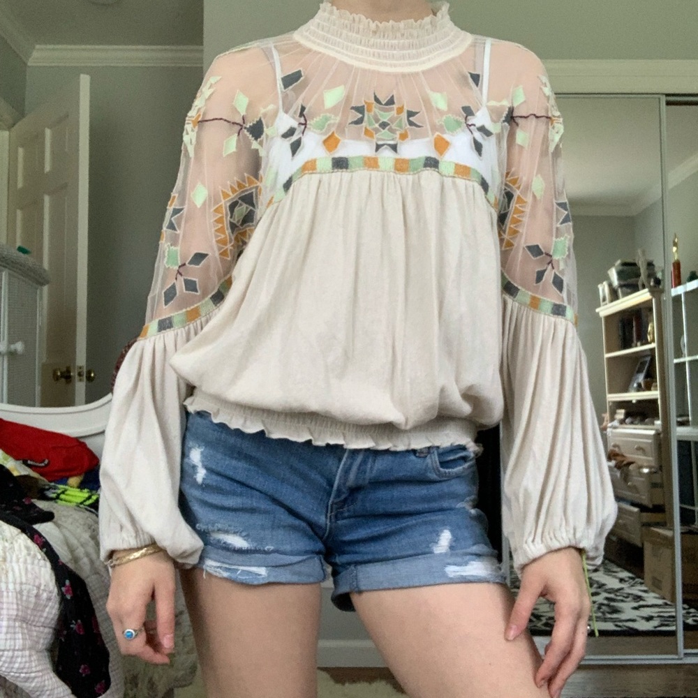 New With Tags: Free People embroidered peasant top